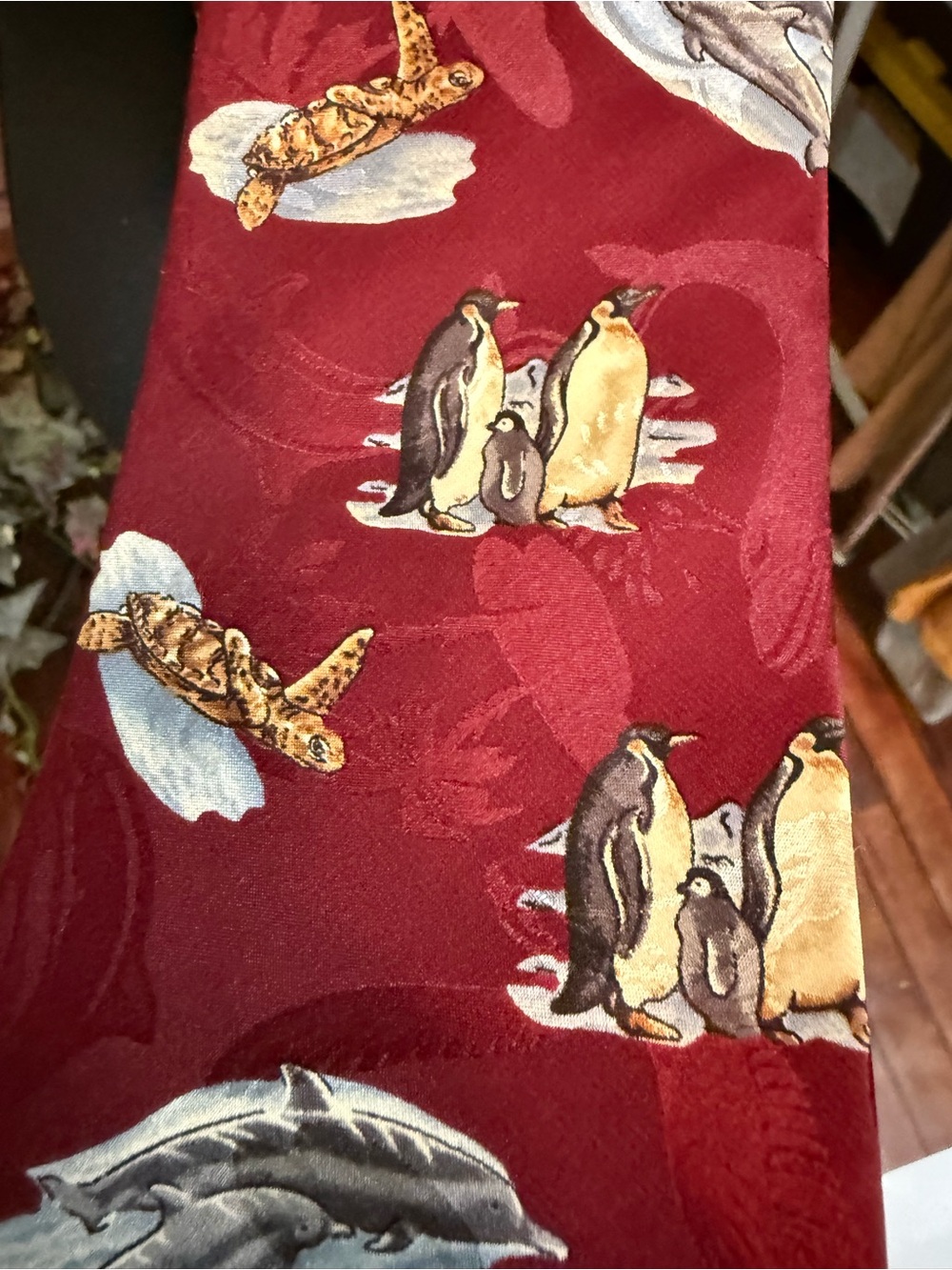 Men's Penguin & Sea Life Red Silk Tie